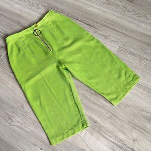 Vintage 50s/60s Lime Green High Waist Pedal Pushers Metal O-Ring Zipper Pull XS